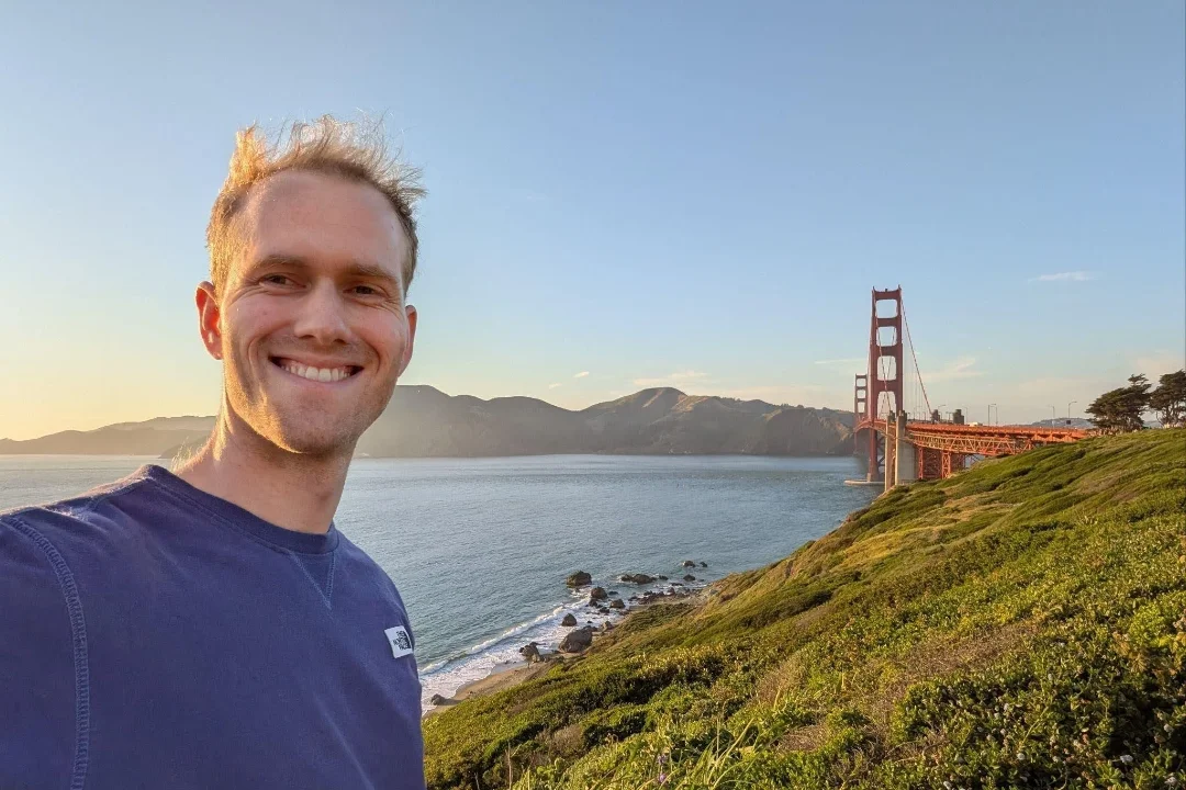 Golden Gate Bridge at sunset.