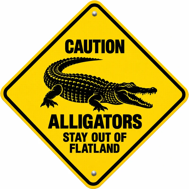 Sign Caution Alligators stay out of flatland